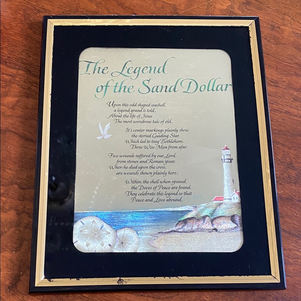 Luminescent Lighthouse Legend of the Sand Dollar Vintage Framed Christian poem